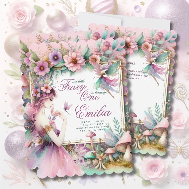 Fairy Princess 1st Birthday or EDIT AGE Teal Gold Invitation (Creator Uploaded)
