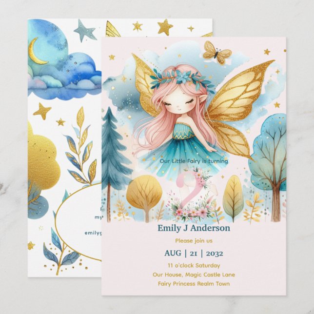 Fairy Princess 2nd Birthday TWO Pink Fairycore Invitation (Front/Back)
