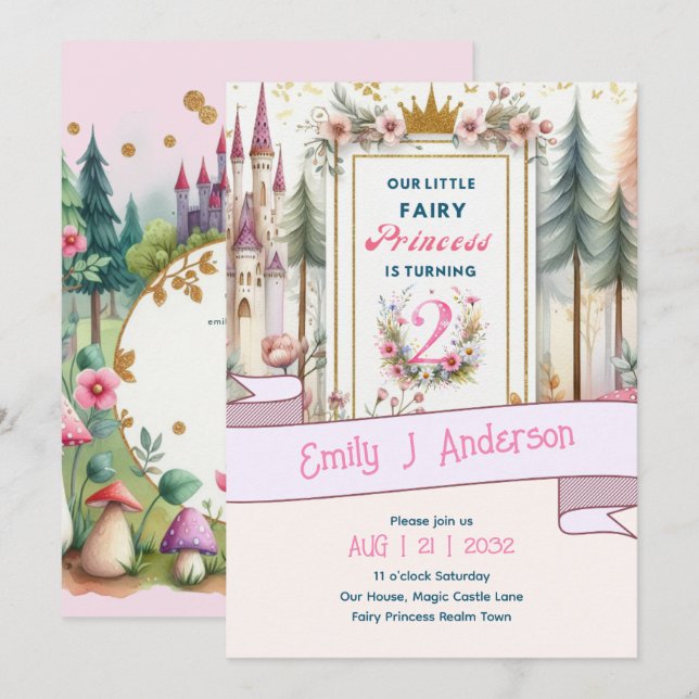 Fairy Princess 2nd Birthday TWO Pink Fairycore Invitation (Front/Back)