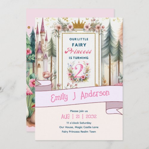 Fairy Princess 2nd Birthday TWO Pink Fairycore Invitation
