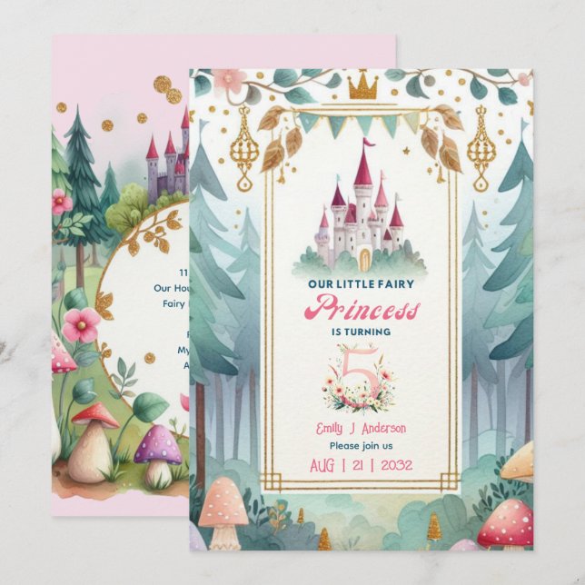 Fairy Princess 5th Birthday Fairytale Fairycore Invitation (Front/Back)