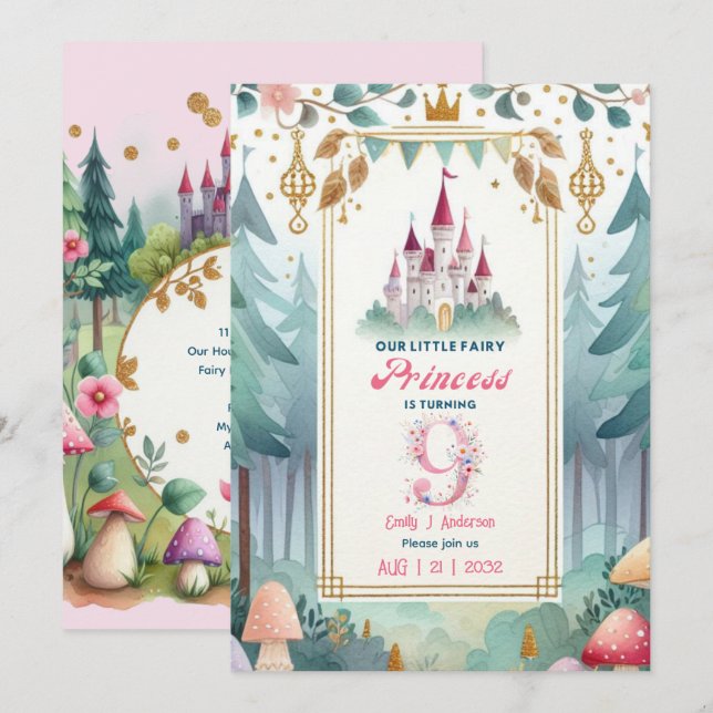 Fairy Princess 9th Birthday Fairytale Fairycore Invitation (Front/Back)