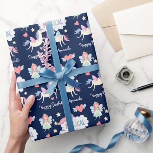 Fairy Princess and Unicorn Magical Birthday  Wrapping Paper