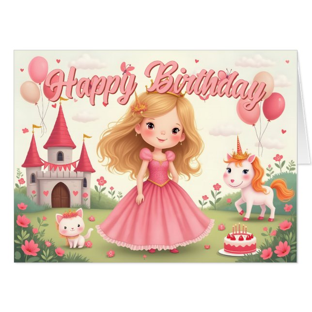 Fairy Princess Birthday in a Pink Dream Card (Front Horizontal)