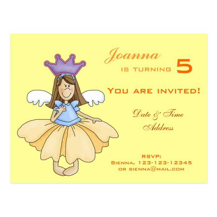 Fairy Princess Birthday Invitation Postcards