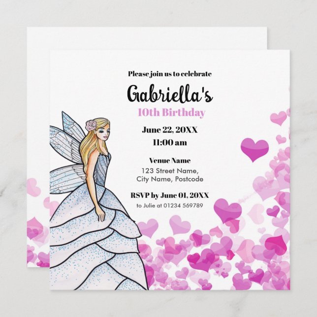 Fairy Princess Bride Dress Fashion Pink Hearts Inv (Front/Back)