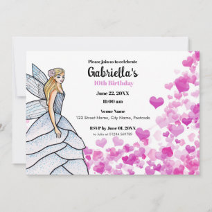 Fairy Princess Bride Dress Fashion Pink Hearts Invitation