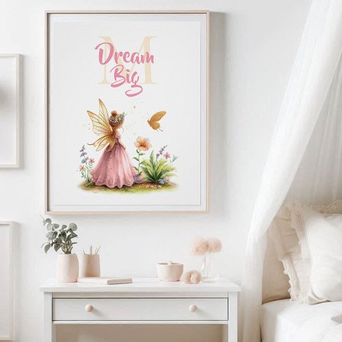 Fairy Princess Butterfly Monogram Inspirational Poster