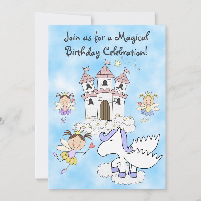 Fairy Princess, Castle and Pegasus Birthday Invite (Front)