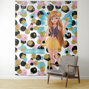 Fairy Princess Colorful Polka Dots Glittery Effect Tapestry