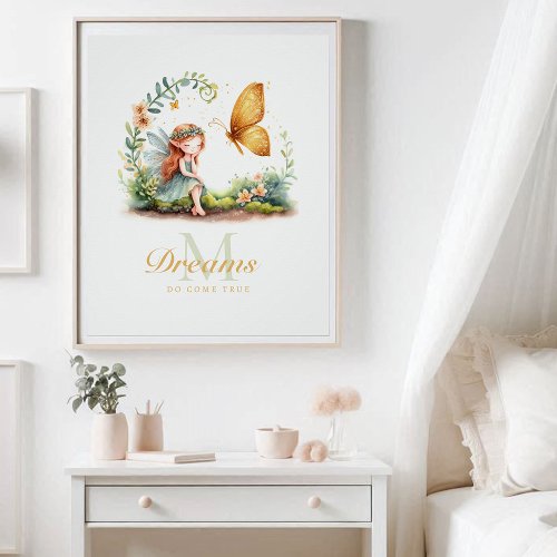 Fairy Princess Enchanted Garden Butterfly Monogram Poster
