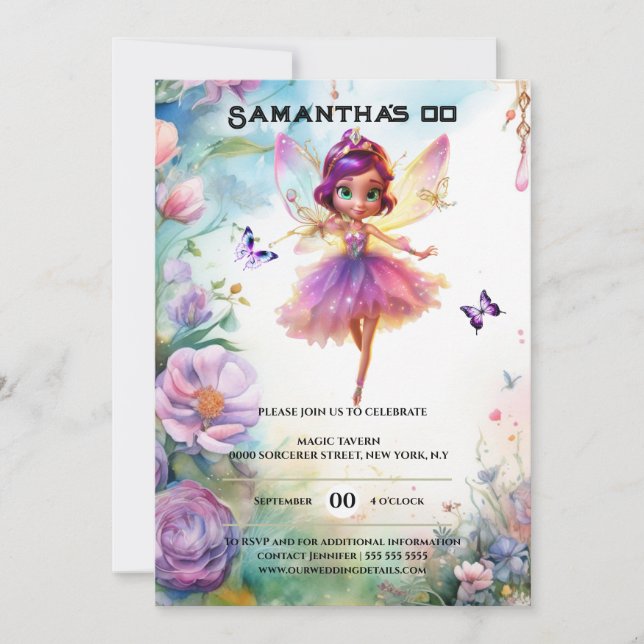Fairy princess enchanted garden whimsical girls invitation (Front)
