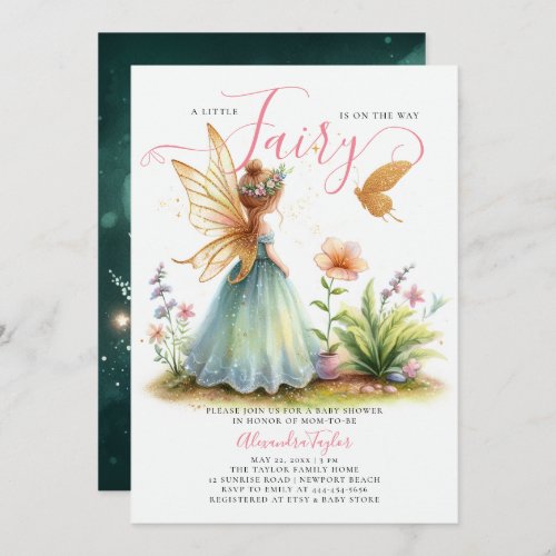 Fairy Princess Enchanted Green Baby Girl Shower Invitation