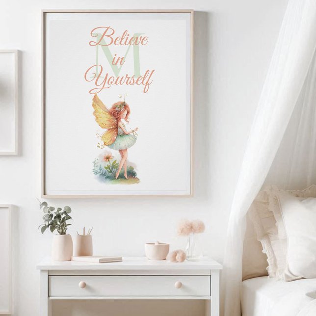 Fairy Princess Enchanted Monogram Inspirational Poster (enchanted garden fairy princess nursery kids decor poster personalized monogram inspirational pink)