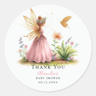 Fairy Princess Enchanted Pink Baby Girl Shower Classic Round Sticker