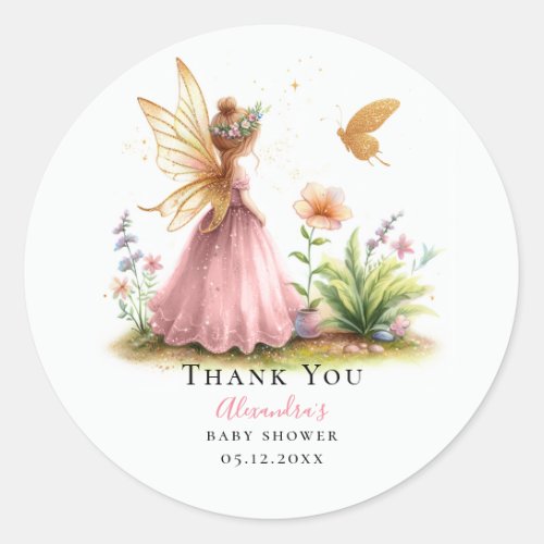 Fairy Princess Enchanted Pink Baby Girl Shower Classic Round Sticker