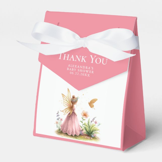 Fairy Princess Enchanted Pink Baby Girl Shower Favor Boxes (Front Side)