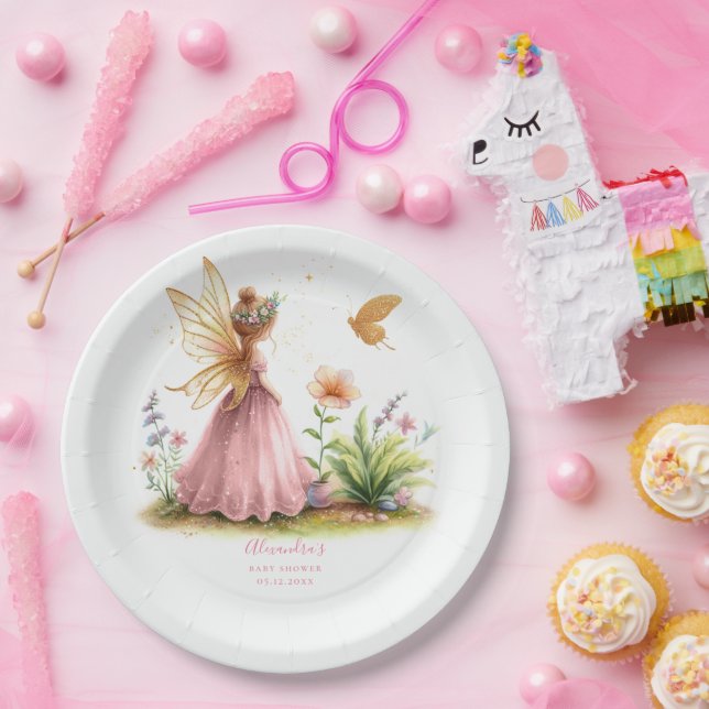 Fairy Princess Enchanted Pink Baby Girl Shower Paper Plates (Party)