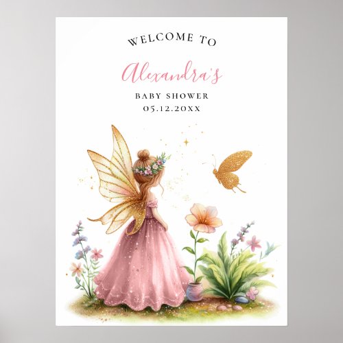 Fairy Princess Enchanted Pink Baby Girl Shower Poster