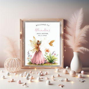 Fairy Princess Enchanted Pink Baby Girl Shower Poster