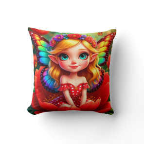 🧚 Fairy Princess Floral Fantasy Cute Kids Bedroom Throw Pillow