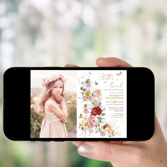 Fairy Princess Flower Garden Girls Birthday Photo Invitation (Front Digital)