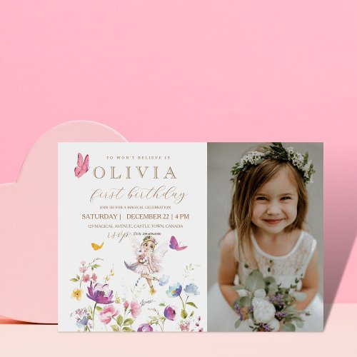 Fairy Princess Flower Garden Girls Birthday Photo  Invitation