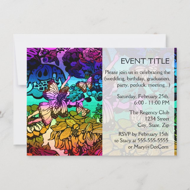 Fairy Princess Flying with Butterflies Invitation (Front)