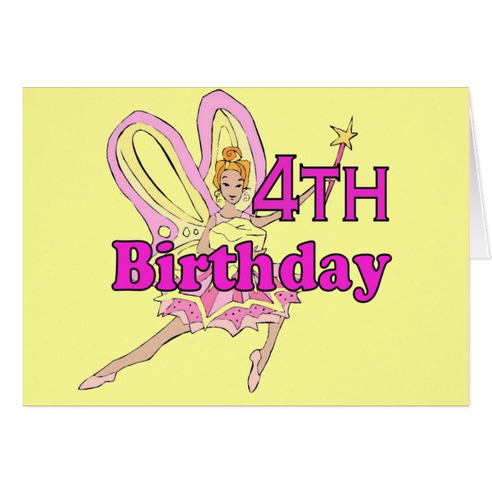 Fairy princess Girl 4th fourth birthday card