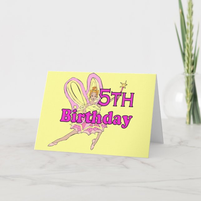 Fairy princess Girl 5th fifth birthday card (Front)
