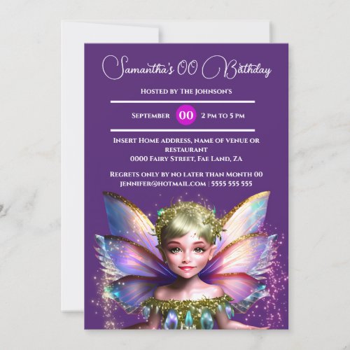 Fairy princess glimmer fae shiny glitter wings invitation