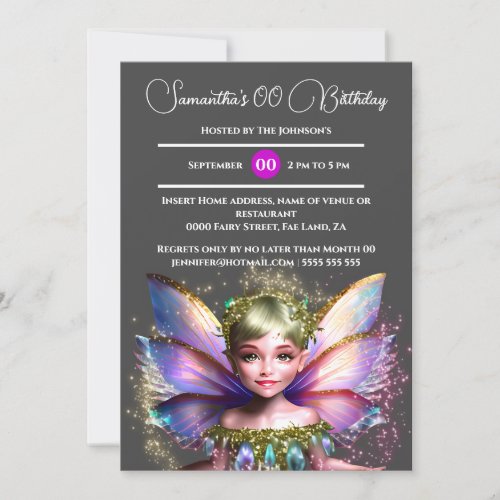 Fairy princess glimmer shiny glitter wings grey  invitation