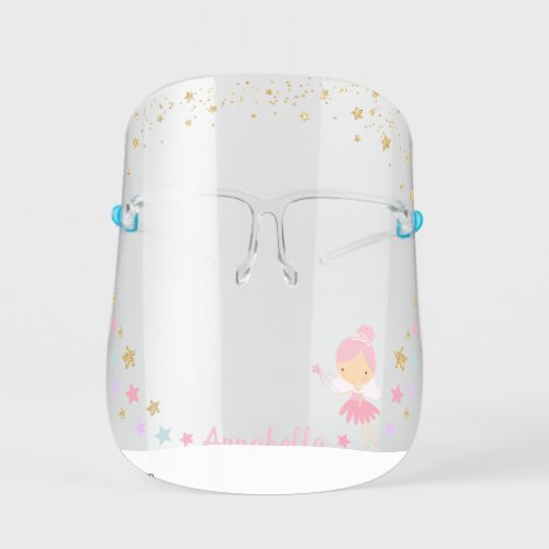 Fairy Princess Gold Glitter Horn Personalized Face Kids Face Shield