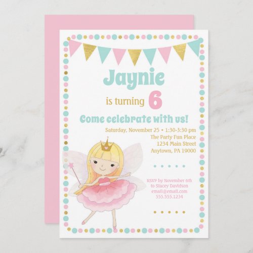 Fairy Princess Invitation Blonde Birthday Party