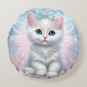 Fairy Princess Kitten Round Pillow