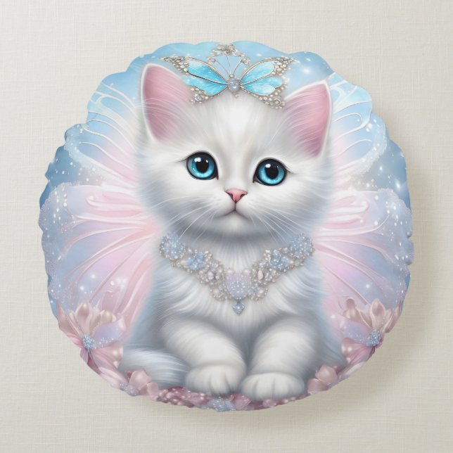 Fairy Princess Kitten Round Pillow (Front)