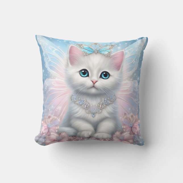 Fairy Princess Kitten Throw Pillow (Front)