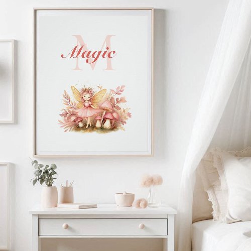 Fairy Princess Magic Pink Monogram Inspirational Poster