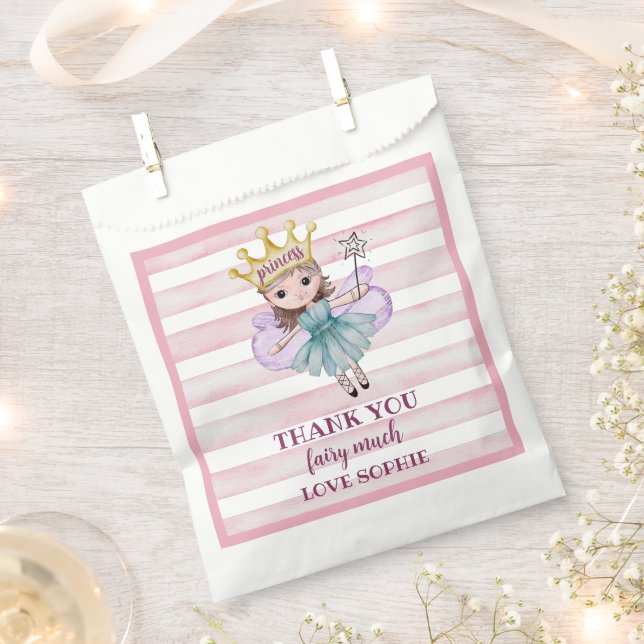 Fairy Princess Party Pink Thank you  Favor Bag (Clipped)