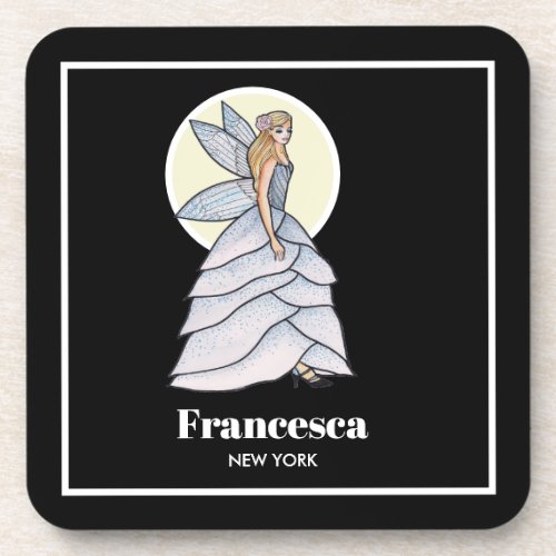 Fairy Princess Petals Dress Fashion Illustration Beverage Coaster