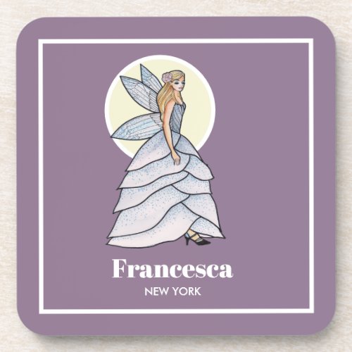 Fairy Princess Petals Dress Fashion Illustration Beverage Coaster