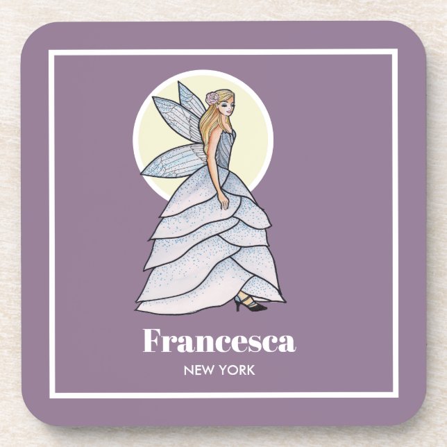 Fairy Princess Petals Dress Fashion Illustration Beverage Coaster (Front)