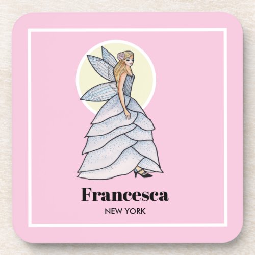 Fairy Princess Petals Dress Fashion Illustration Beverage Coaster