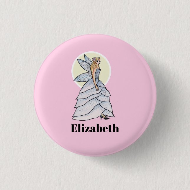 Fairy Princess Petals Dress Fashion Illustration Button (Front)