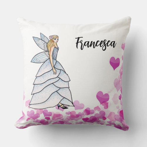 Fairy Princess Petals Dress Fashion Illustration C Throw Pillow