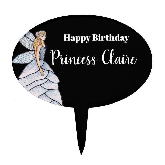 Fairy Princess Petals Dress Fashion Illustration Cake Topper (Front)