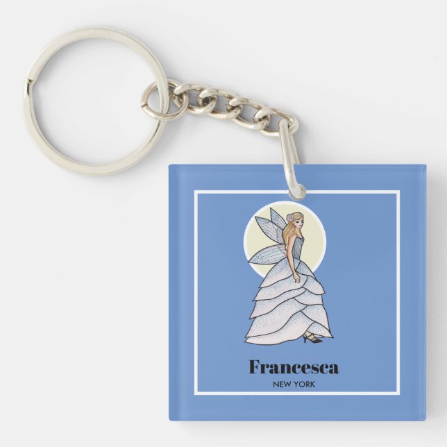 Fairy Princess Petals Dress Fashion Illustration Keychain (Front)