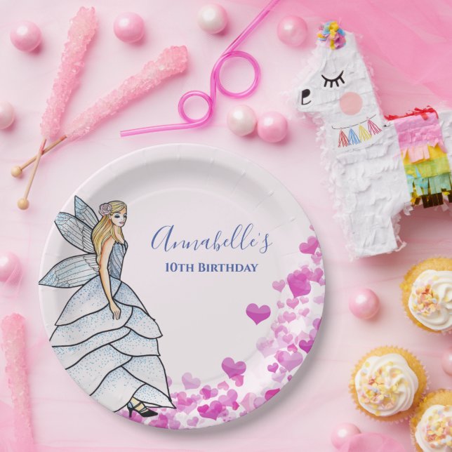 Fairy Princess Petals Dress Fashion Illustration P Paper Plates (Party)