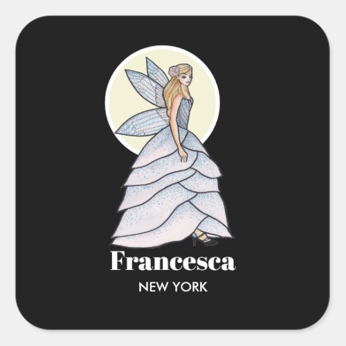 Fairy Princess Petals Dress Fashion Illustration Square Sticker