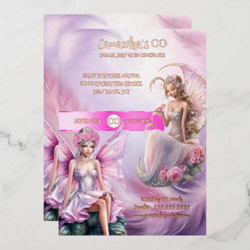 Fairy princess pink fairytale watercolor girls foil invitation